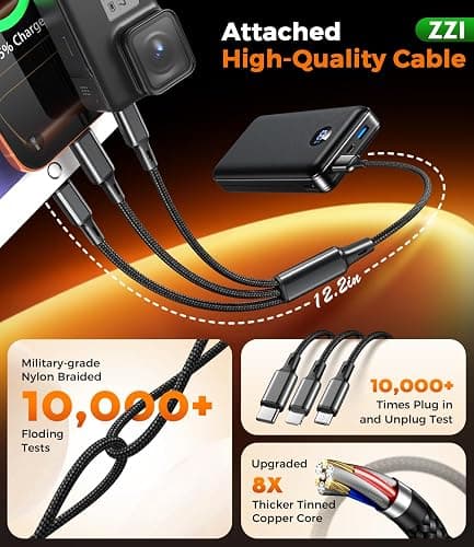 ZZI Portable Charger Power Bank 60000mAh, 22.5W PD Fast-Charge Battery Pack | Charge 5 Devices, 3-Ports & 3 in 1 Cable, 60% in 30min, 10 times for iPhone, Fit All Cell Phone/Tablets,Camping/Travel/Outage thumbnail 6
