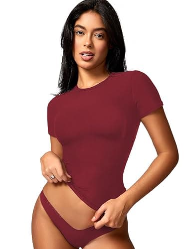 YEOREO Women's Double Lined Fitted Basic Tops Casual Short Sleeve Crew Neck T Shirt Sweeney Y2K Going Out Tee Tops thumbnail 7