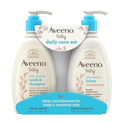 Aveeno Baby Daily Care Gift Set with Oat Extract & Prebiotic Oat, Contains Daily Moisturizing Body Lotion & Gentle 2-in-1 Baby Bath Wash & Shampoo, Hypoallergenic & Paraben-Free, Two Pack - Image 1