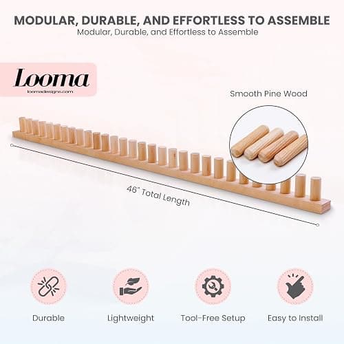 Looma 46" Wooden Loom Frame for DIY Throw Blankets Chunky Knit Blanket Kit – Adjustable Size Hand Knitting Kit – No Needles Required – Beginner-Friendly Yarn Craft for Home Decor & Stress Relief thumbnail 3