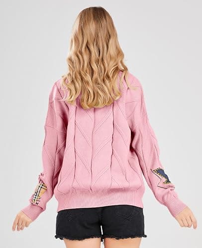 Women's Cable Knit Long Sleeve Open Front Cardigan Sheep V-Neck Button Down Embroidery Wool Blend Sweater Coat Outwear thumbnail 3