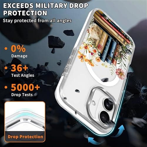 MQJCYB Magnetic Case for iPhone 16 Design On Clear Base, Compatible with MagSafe, Slim Protective Soft TPU Bumper Phone Cover Women Girls Case for iPhone 16 -Clear Book Lover Flower thumbnail 5