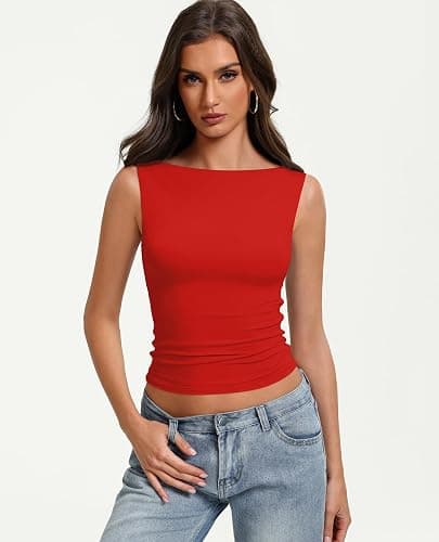 Avidlove Boat Neck Tops for Women Double Lined Going Out Cute Tank Basic Fitted Summer Classy Tops thumbnail 8