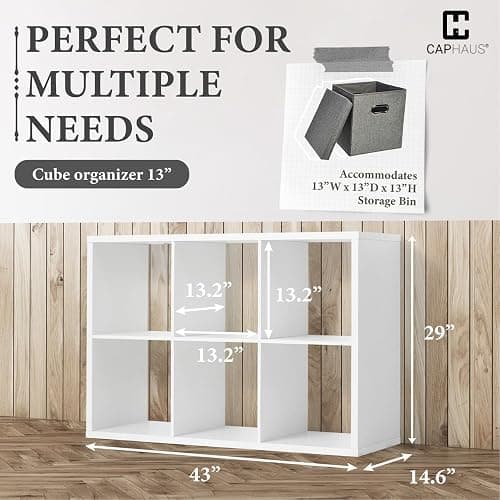 CAPHAUS Sturdy Room 13-Inch Cube Storage Organizer Shelf, with Extra Thick Exterior Edge, Open Storage Shelf Divider, Bookcase, 6-Cube / 8-Cube / 9-Cube, Colors Available in Rustic Grey Oak and White thumbnail 3