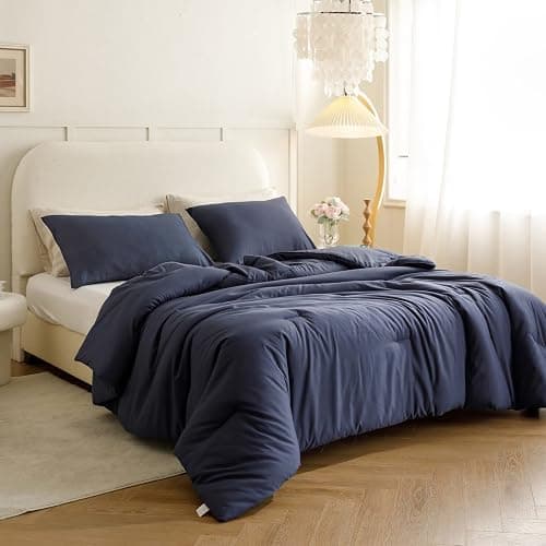 ROSGONIA King Size Comforter Set Navy Blue, 3pcs (1 Blue Comforter & 2 Pillowcases), All Season Bedding Soft Lightweight Bedspread Blanket Quilt thumbnail 4