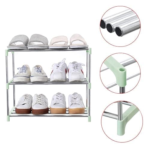 Jucaifu Stackable Small Shoe Rack, Entryway, Hallway and Closet Space Saving Storage and Organization (3-Tier, Green) thumbnail 5