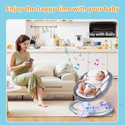 Uuoeebb Electric Baby Bouncer with Bluetooth, Baby Bouncer Chair with 5 Swing Speed, 3-Stage Timer and Remote Control, Portable Baby Swing Chair from Birth for 0 Months Plus Newborn Boys Girls (Grey) - Grey thumbnail 5
