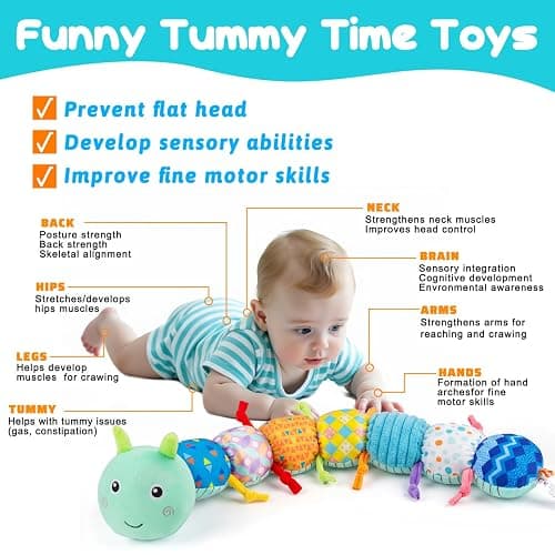 Baby Sensory Toys 0-6 Months Musical Stuffed Caterpillar Tummy Time Toys | Newborn Toys with Mirror Crinkle Rattle for Infants 0-3 3-6 Month 2 3 4 5 6-12 Month Old Babies Boy Shower Gift Essentials thumbnail 4