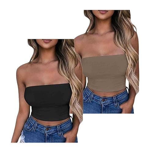 HGps8w 5 Pack Women's Cute Tube Crop Tops Strapless Basic Solid Sleeveless Stretchy Seamless Bandeau Shirts thumbnail 5