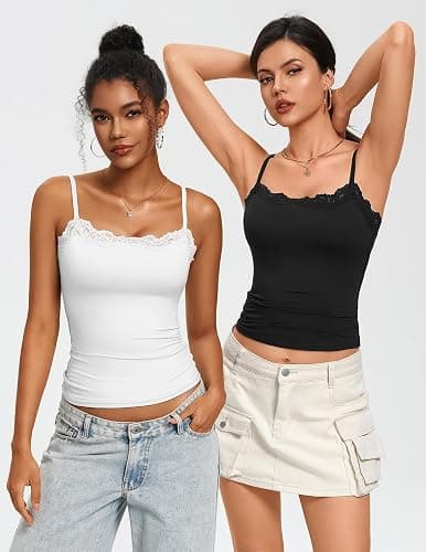 Avidlove Women's Lace Trim Tank Tops Square Neck Camisole Going Out Top Slim Fit 2026 Trendy Summer thumbnail 5