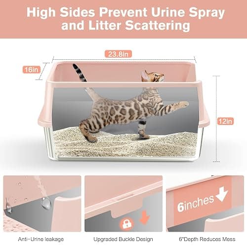 2PACK Stainless Steel Cat Litter Box with High Sides Lid, XL Litter Box for Big Multiple Cats, Extra Large Metal Kitty Litter Boxes with Anti-Leakage Enclosure, Non-Stick,Odorless,Scoop Included thumbnail 3