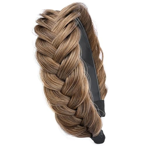 DIGUAN Wide Messy Braided Headband With Teeth Synthetic Hair Plaited Headband High Elasticity Braids Chunky Fishtail Braided Hair Band Hairpiece for Girls Women Beauty Accessory (Claybank) - Image 1