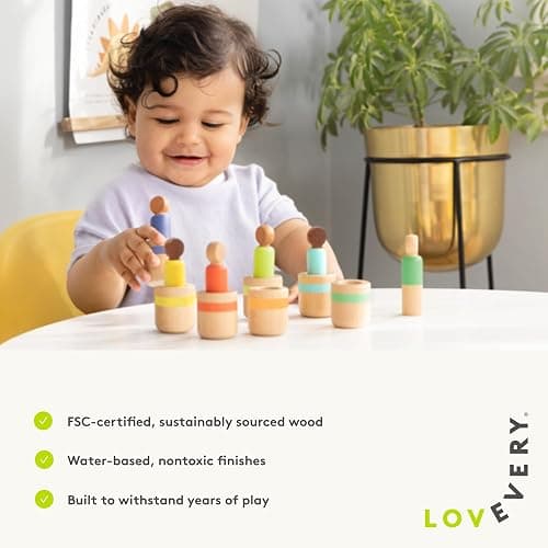 Lovevery Post & Play Peg People Baby Toy, 7 Wooden Peg Doll Practice Color Matching, Stacking, and Balancing, Ages 13 Months + thumbnail 4