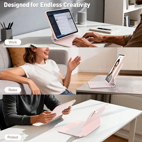 ZYNTHRALIX for iPad 11th (A16, 2025)/10th Generation Case with Keyboard, Portrait/Landscape, 11-Color Backlit & Multi-Touch Trackpad, Detachable Case & Stain-Resistant Leather, Pencil Buckle,Baby Pink thumbnail 4