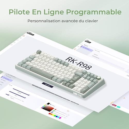 RK ROYAL KLUDGE R98 Pro Clavier Gamer 96% Filaire Mécanique AZERTY, RVB avec Pavé Numérique, Molette de Volume, Gasket Mount, Touches Profil OEM en PBT, Hot-Swap, Switch Tactile Beige Pré-lubrifié thumbnail 7