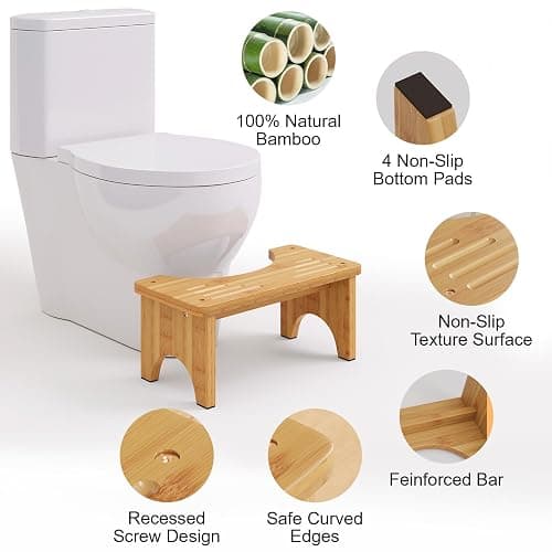Uaniar Bamboo Toilet Stool, Wooden Squatting Potty Stool for Adults, 7 Inch Toilet Stool Squat Adult, Non-Slip Wood Poop Stool for Bathroom, Portable Toilet Foot Pooping Steps for Kids thumbnail 4