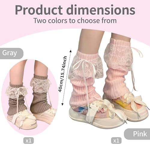 DUOJINSANXI 2Pcs Leg Warmers Y2k, Cute Leg Warmers for Women Girls, Bows Lace Harajuku Costume Warm Socks Accessories thumbnail 2