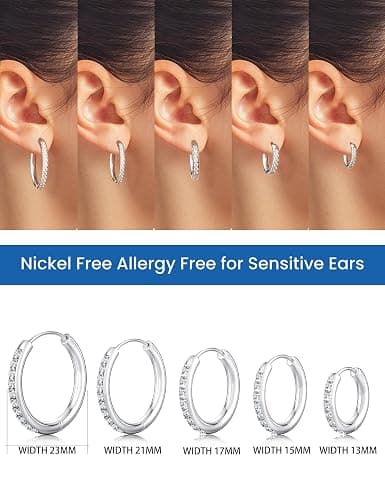 5 Pairs Stacking Huggie Hoop Earrings for Women, Cubic Zirconia 14K Gold Plated 316L SurgicalSteel, Hypoallergenic Cartilage Earrings for Multi-Piercing (13-23mm) thumbnail 5