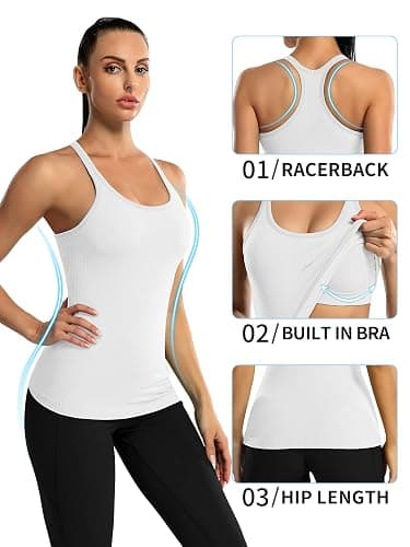 ATTRACO Ribbed Workout Tank Tops for Women with Built in Bra Tight Racerback Scoop Neck Athletic Top thumbnail 6