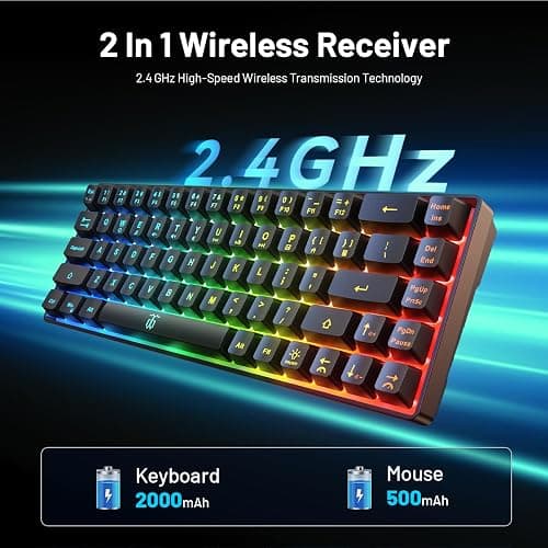 Snpurdiri 60% Wireless Gaming Keyboard and Mouse Combo,LED Backlit Rechargeable 2000mAh Battery,Small Membrane But Mechanical Feel Keyboard + Popular RGB Mice for Gaming,Business Office thumbnail 2