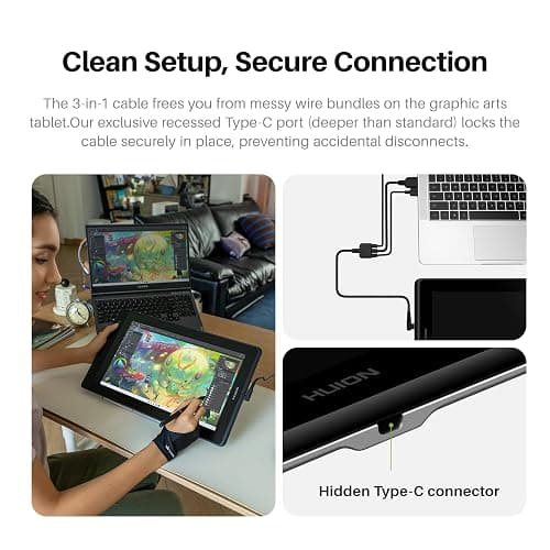 HUION Kamvas Pro 16 V2 Drawing Tablet with Screen, 16384 Levels Pen, 15.6" | Battery-Free PenTech 4.0, Full Lamination Canvas Glass 2.0, Smart Touch Bar and 6 Keys, Works with PC, Mac and Linux thumbnail 7