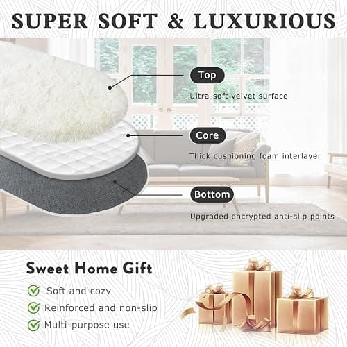 Soft Fluffy Area Rug for Bedroom, Cream White Fuzzy Shaggy Oval Throw Rugs for Bedside, Non-Slip Cozy Plush Shag Carpet for Kids Room Nursery Dorm Living Room, 2.6 x 5.3 Feet thumbnail 4