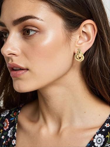 14K Gold Plated Knot Earrings for Women Gold Silver Earrings Heart Link Drop Dangle Earring Chunky Golden Knotted Statement Jewelry thumbnail 2