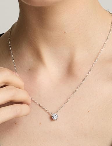 Wssxc Plated Crystal Solitaire 1.5 Carat (7mm) Cubic Zirconia Dainty Choker Necklace | Gold Necklaces for Women thumbnail 3