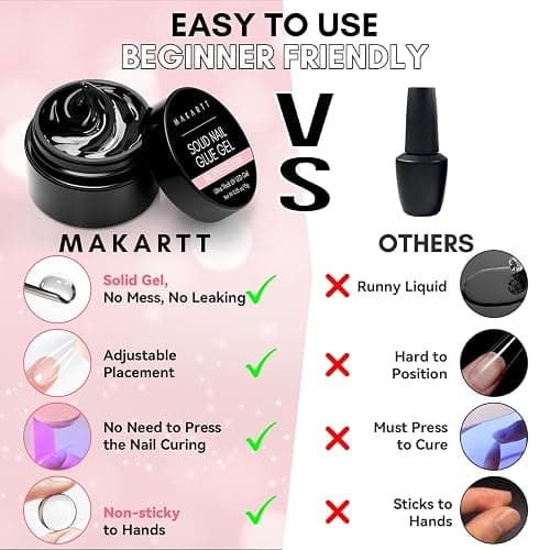 Makartt Solid Nail Glue Gel for Press on Nails: Strong Gel Nail Glue for Fake Nails, Long Lasting Clear Hard 3D Sculpting Gels for DIY Home and Salon Use 15ML UV Light Cured thumbnail 2