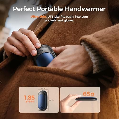 OCOOPA UT3 Lite Magnetic Hand Warmers Rechargeable 2 pack, Electric Handwarmers Ultra Thin Light Portable for Pocket Gloves,3 Levels Heat, Up to 8 hrs, UL Certified,Idea Tech Gifts for Men, Women thumbnail 4