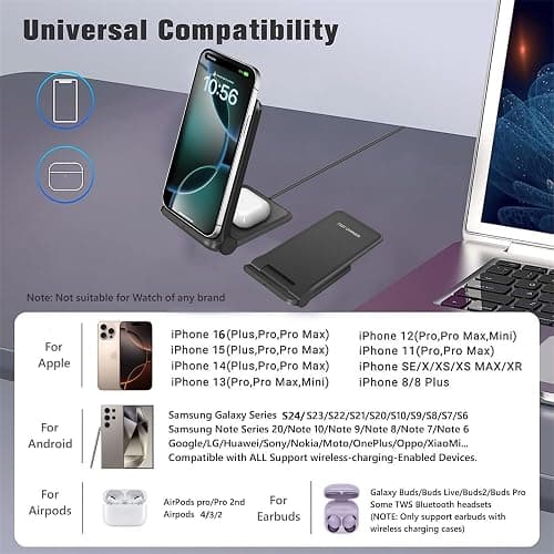 2 in 1 Wireless Charger,Foldable 20W Fast Wireless Charging Stand Compatible with iPhone 16/16 Pro/15/14/13/12/X/AirPods,Dual Phone Induction Charge Station for Samsung,Pixel,Xperia,LG(No Plug) thumbnail 3