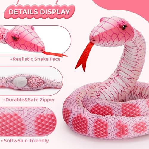 Tezituor Giant Stuffed Snake Plush Realistic Snake with 3 Babies&2 Eggs, 80 Inches Pink Snake Toy Birthday Valentines Gifts for Girls Kids thumbnail 5