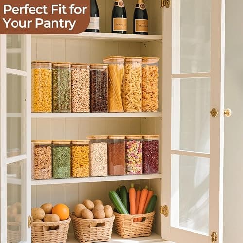 ComSaf Glass Storage Containers with Lids 1.9 Qt, Set of 3 Food Storage Jar | Pantry Storage Containers, Glass Jar, Square Canisters, Bamboo Lid with Silicone Seal, Cookie, Cereal, Coffee, Oats, BPA Free thumbnail 6