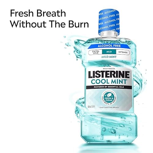 Listerine Cool Mint Alcohol Free Mouthwash, Mild Mint, 33.8 fl. oz/1 L | Kills 99.9% of Germs That Cause Bad Breath, Less Intense Taste with No Burn, Dentist Recommended Oral Rinse thumbnail 4
