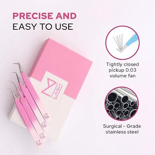 M LASH Tweezers for Eyelash Extensions (Set of 4) - Professional Lash Extension Tweezers - Fiber Tip, Japanese Steel, Diamond Grip Eyelash Extension Tweezer set (White) thumbnail 4