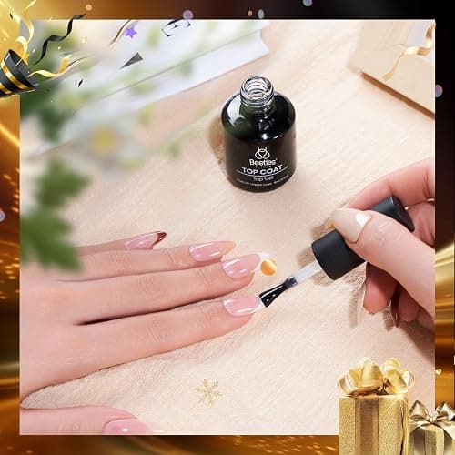 beetles Gel Polish No Wipe Gel Top Coat - Clear Color Top Coat Gel Nail Polish Shine Finish and Long Lasting, Soak Off Nail Lamp, 15ml Christmas Nails Gifts for Women thumbnail 7