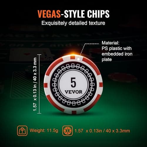 VEVOR Poker Chip Set, 500-Piece Poker Set, Complete Poker Playing Game Set with Aluminum Carrying Case, 11.5 Gram Casino Chips, Cards, Buttons and Dices, for Texas Hold'em, Blackjack, Gambling thumbnail 5