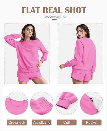 SELINK Women 2 Piece Outfits Sweatsuit Casual Long Sleeve Pullover and Shorts Sets Travel Tracksuit thumbnail 4