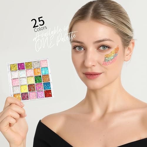 FANDAMEI 25 Colors Face Glitter, Face Glitter for Women Kids Girls, Glitter Gel No Glue Needed, Glitter for Body Hair Halloween Rave Carnival Makeup thumbnail 5