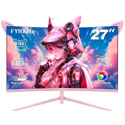FYHXele 27 Zoll Curved Gaming Monitor-165Hz, 1800R Curved Bildschirm, 1ms, Fast IPS, FreeSync, VA Panel 100% sRGB, VESA 100X100mm, HDMI/DP Computer Monitor -Rosa (27-1K) - Image 1
