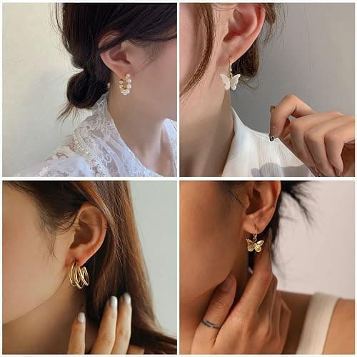IFKM 24 Pairs Gold Hoop Earrings Set for Women Hypoallergenic Chunky Chain Twisted Open Hoops Dangle Earring Packs for Birthday Party Christmas Fashion Jewelry Gift thumbnail 8