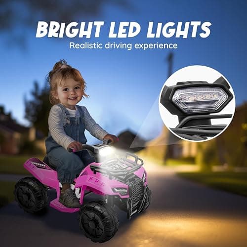 XCAR 6V ATV for Kids, 4 Wheeler for Toddlers with Music, Horn, Lights, 1.2mph Max Speed, Pink thumbnail 3