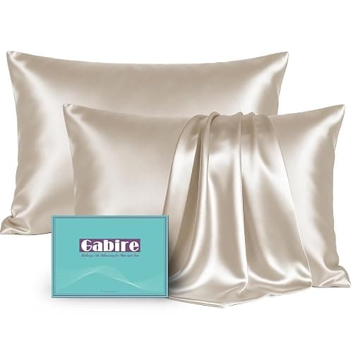 Gabire Mulberry Silk Pillow Cases Set of 2, Both Sides Real Silk Pillowcase for Hair and Skin Prevent Acne Pillowcase Organic Silk Pillow Cases 2 Pack with Hidden Zipper, Beige, Standard (20"×26") - Image 1