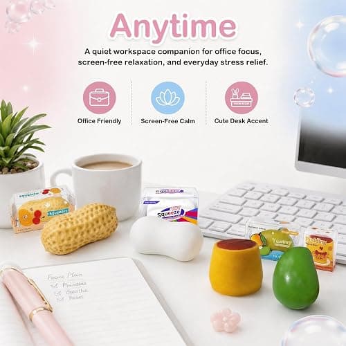 Tyarcox 4 Pack Crunchy Squishy Stress Ball, Mango Pudding Peanut & Soap Block Flake Filled ASMR Fidget, Moldable Sensory Squeeze Gift with Premium Box, Party Favors & Gifts thumbnail 3
