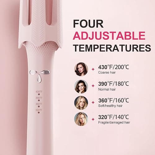Auto Rotating Hair Curler - 4 Temperature and Timer Settings, Automatic Curling Iron with Automatic Shut-Off, Anti-Tangle and Scalding, Curling Wand for Long Lasting Curls (Pink) thumbnail 4