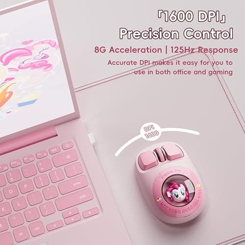 My Little Pony 3D Pinkie Pie Character Design Silent Click Wireless Mouse | 1600 DPI, Click buttons‌ (≤20dB), Dual-Mode (2.4GHz/Bluetooth), 300mAh Rechargeable Battery Ergonomic for Mac/Windows thumbnail 4