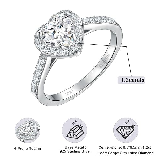 Elspeth 925 Sterling Silver Heart Engagement Ring for Women Heart Cut Cubic Zirconia Promise Ring Size 4-10 thumbnail 6