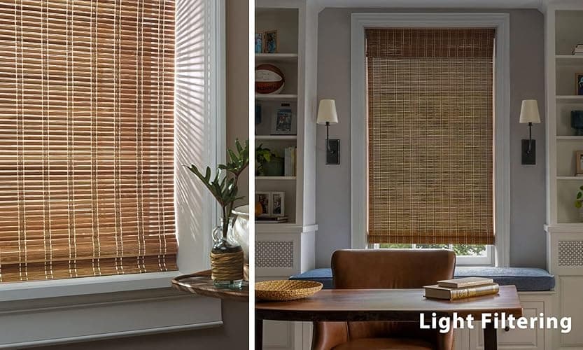 LazBlinds No Drill Cordless Bamboo Roman Shades, 30" W × 64" H, Brown | Tool-Free Light Filtering Window Treatment, Roll Up Bamboo Blinds for Windows thumbnail 5