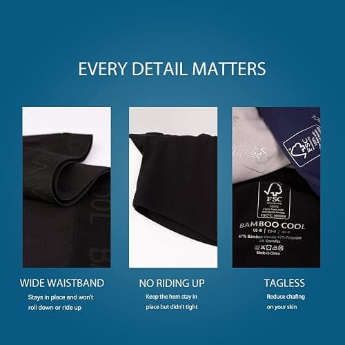 BAMBOO COOL Men's Underwear Boxer Briefs Fly with Built-in 3D Pouch Comfortable Cool Underwear for Men 4 Pack thumbnail 5