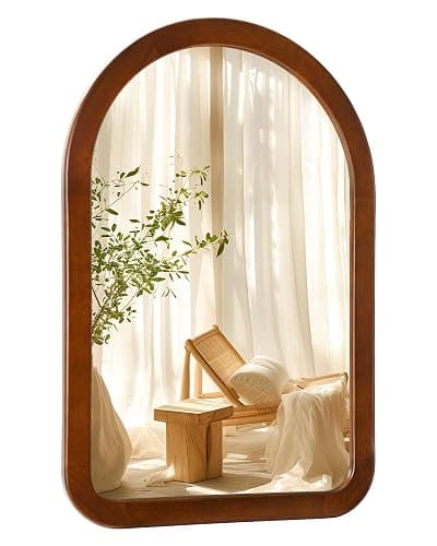 Arched Mirror 24 x 36 Inch,Walnut Brown Wood Rustic Bathroom Wall Mirror | Tempered Glass Hanging Mirror with Wooden Frame,Round corner Arch Farmhouse Vanity Mirror for Living Room,Entryway or Bedroom - Image 1